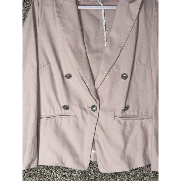 Evereve Blush Pink Lenox Blazer Sz L Double Breasted Cotton Jacket - Picture 3 of 11